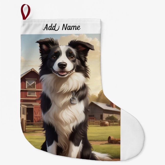 Border Collie Dog Large Christmas Stocking (Front)