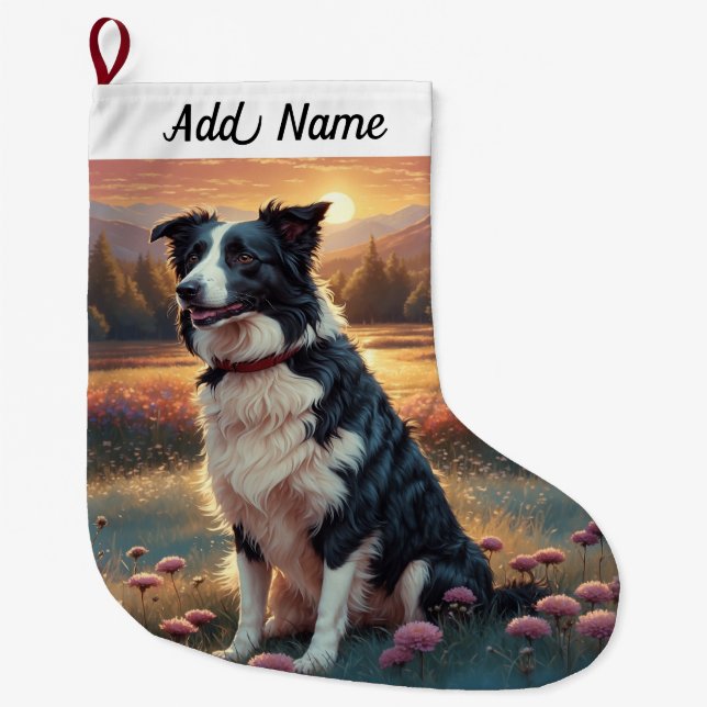 Border Collie Dog Large Christmas Stocking (Front)