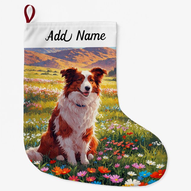 Border Collie Dog Large Christmas Stocking (Front)