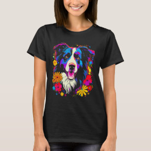 Border Collie Dog Love Flowers T-Shirt