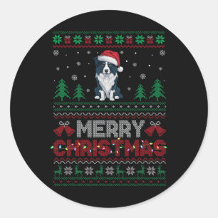 Border Collie Dog Lovers Santa Hat Christmas Tree Classic Round Sticker