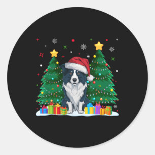 Border Collie Dog Lovers Santa Hat Ugly Christmas  Classic Round Sticker