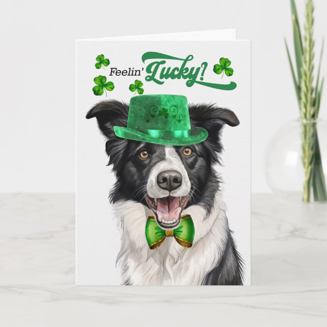 Border Collie Dog Lucky St Patrick's Day Holiday Card (Front)