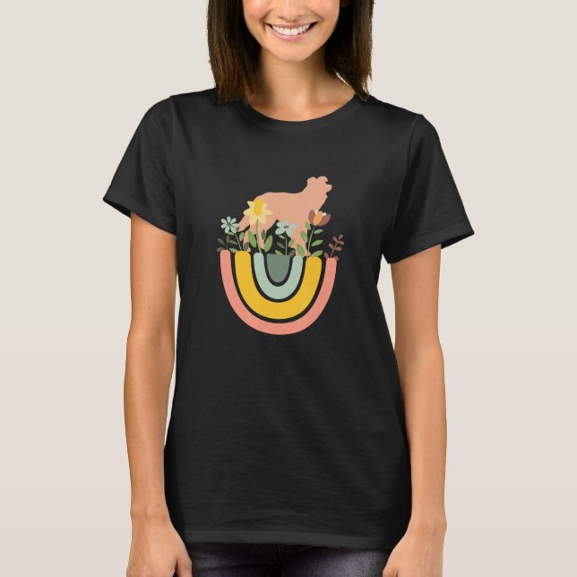 Border Collie Dog  Mom Dad Pet Cute Rainbow Boho P T-Shirt (Front)