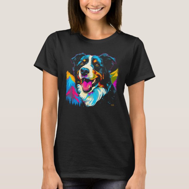 Border Collie Dog Mountains T-Shirt (Front)