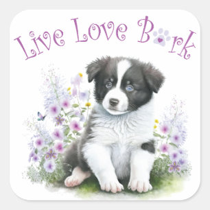 Border Collie Dog Mum Floral Square Sticker