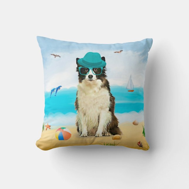 Border Collie Dog on Beach  Cushion (Front)
