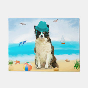 Border Collie Dog on Beach Doormat