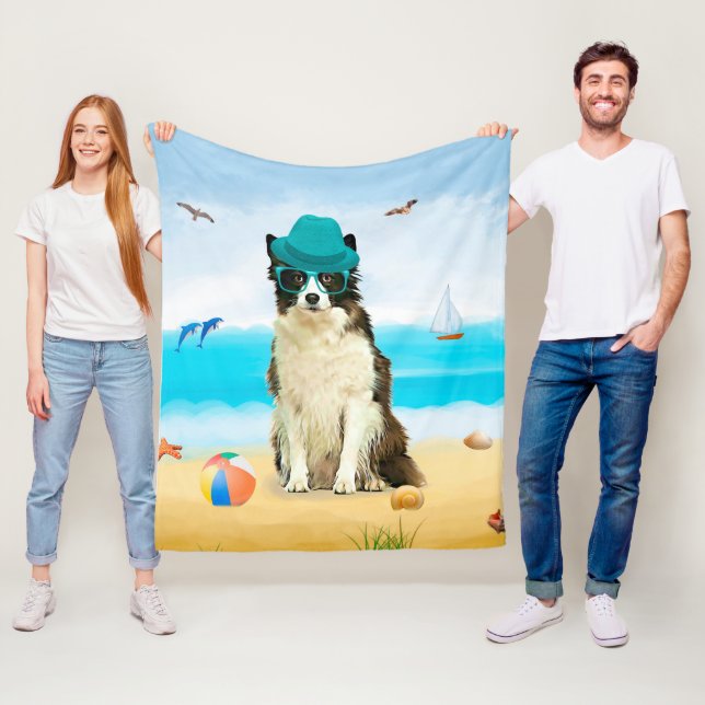 Border Collie Dog on Beach Fleece Blanket (In Situ)