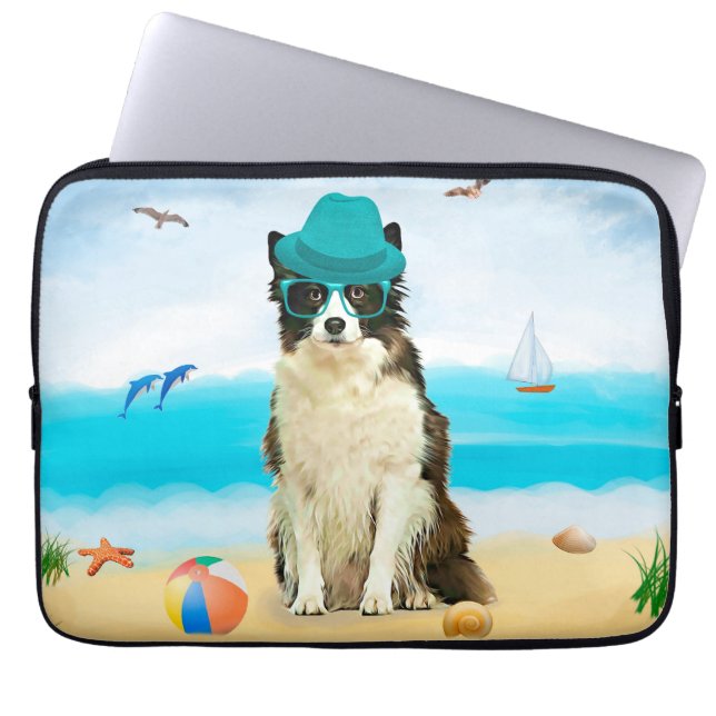 Border Collie Dog on Beach Laptop Sleeve (Front)