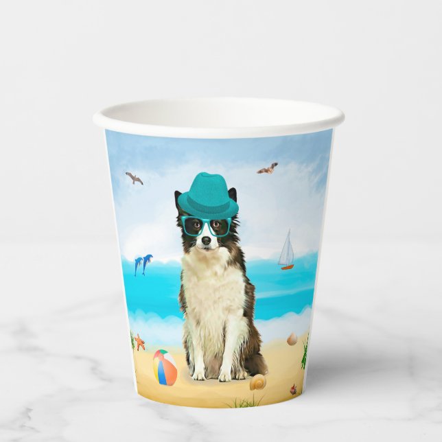 Border Collie Dog on Beach Paper Cups (Front)