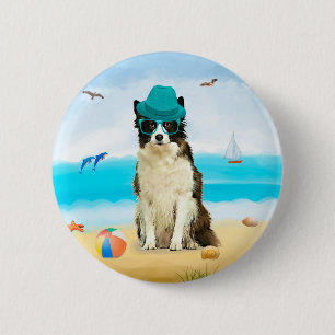 Border Collie Dog on Beach Throw Pillow 6 Cm Round Badge