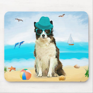 Border Collie Dog on Beach  Throw Pillow Mouse Pad
