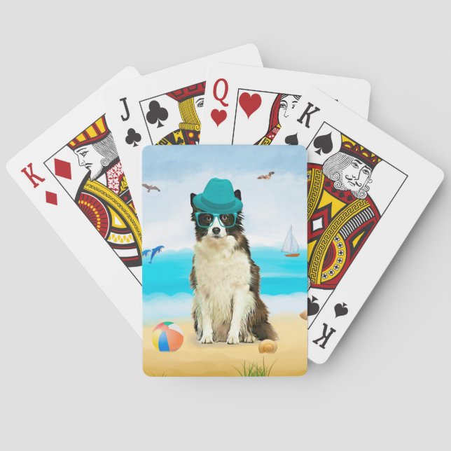 Border Collie Dog on Beach  Throw Pillow Playing Cards (Back)