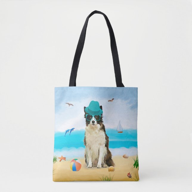 Border Collie Dog on Beach Tote Bag (Front)