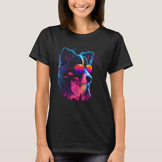 Border Collie Dog owner Vaporwave Notorious DJ T-Shirt (Front)