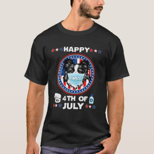 Border Collie Dog Patriotic In Mask Happy 4Th Of J T-Shirt