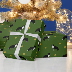 Border Collie Dog Pattern Abstract Drawing Green Wrapping Paper
