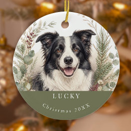 Border Collie Dog Picture Watercolor Christmas Ceramic Ornament