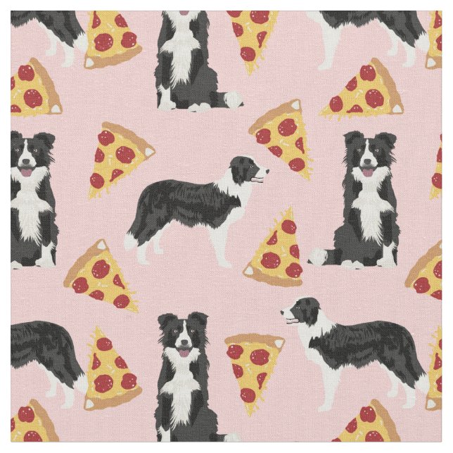 Border Collie dog pizza pink Fabric (Close Up)