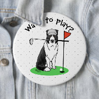 Border Collie Dog Playing Golf (black & white) Fun