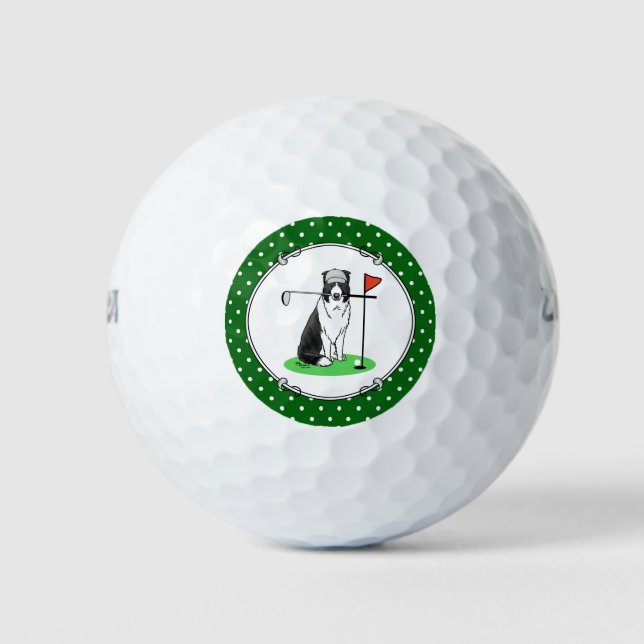 Border Collie Dog Playing Golf (black & white) Fun Balls (Front)