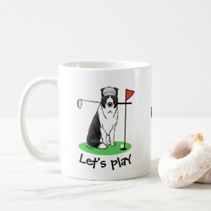 Border Collie Dog Playing Golf (black & white) Fun Coffee Mug