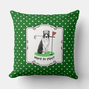 Border Collie Dog Playing Golf (black & white) Fun Cushion