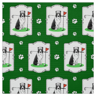 Border Collie Dog Playing Golf (black & white) Fun Fabric