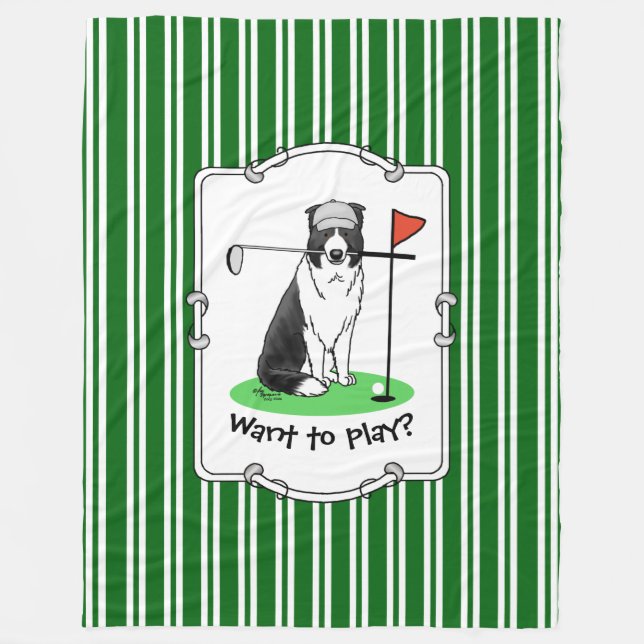 Border Collie Dog Playing Golf (black & white) Fun Fleece Blanket (Front)