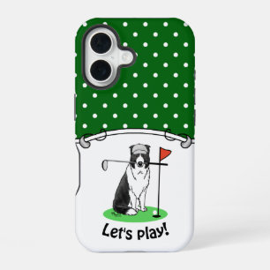 Border Collie Dog Playing Golf (black & white) Fun iPhone 16 Case
