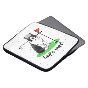 Border Collie Dog Playing Golf (black & white) Fun Laptop Sleeve