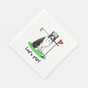 Border Collie Dog Playing Golf (black & white) Fun Napkin