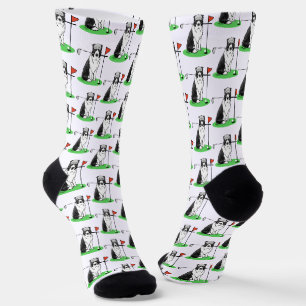 Border Collie Dog Playing Golf (black & white) Fun Socks
