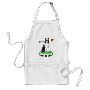Border Collie Dog Playing Golf (black & white) Fun Standard Apron