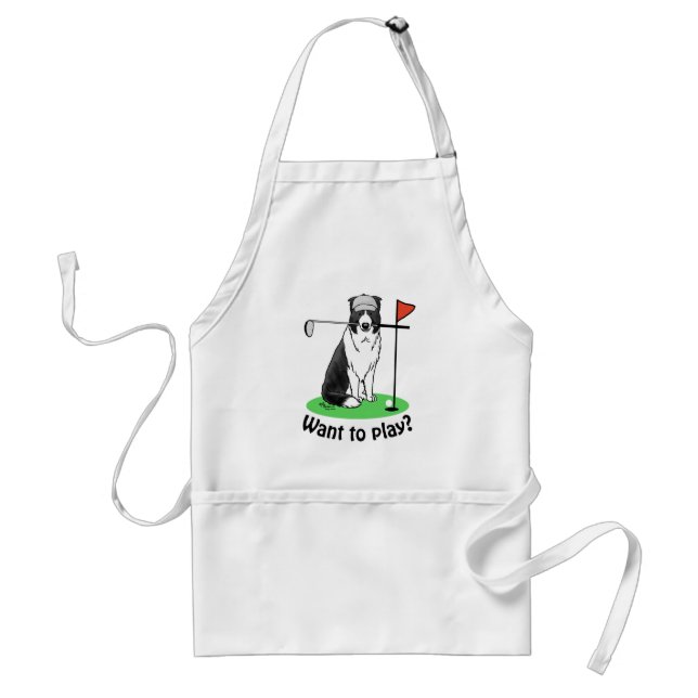 Border Collie Dog Playing Golf (black & white) Fun Standard Apron (Front)