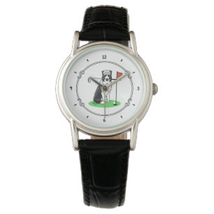 Border Collie Dog Playing Golf (black & white) Fun Watch