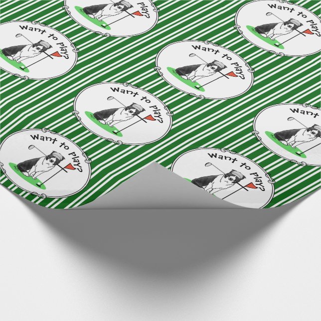 Border Collie Dog Playing Golf (black & white) Fun Wrapping Paper (Corner)