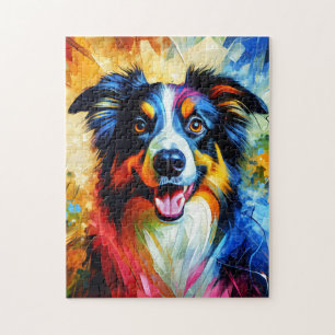 Border Collie Dog Portrait Acrylic Art Print Dog Jigsaw Puzzle