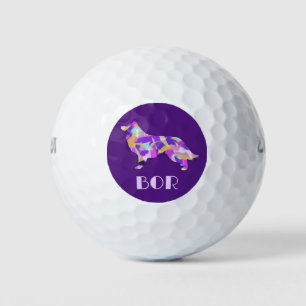 Border Collie Dog Purple Silhouette Monogram Golf Balls