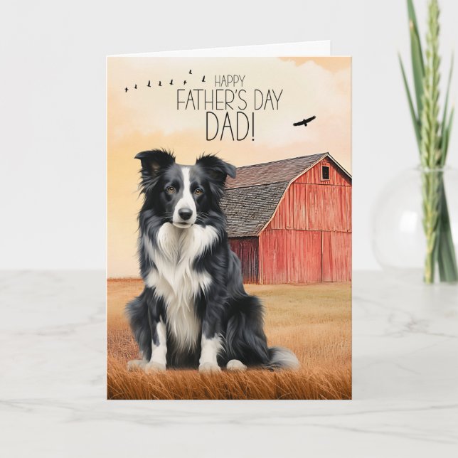 Border Collie Dog Red Barn Western Father's Day Holiday Card (Front)