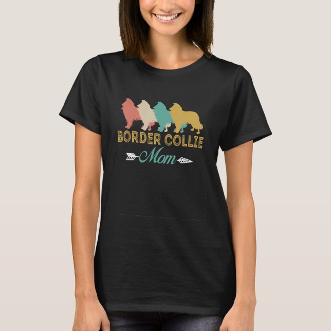 Border Collie Dog Retro Border Collie Mom grandma T-Shirt (Front)