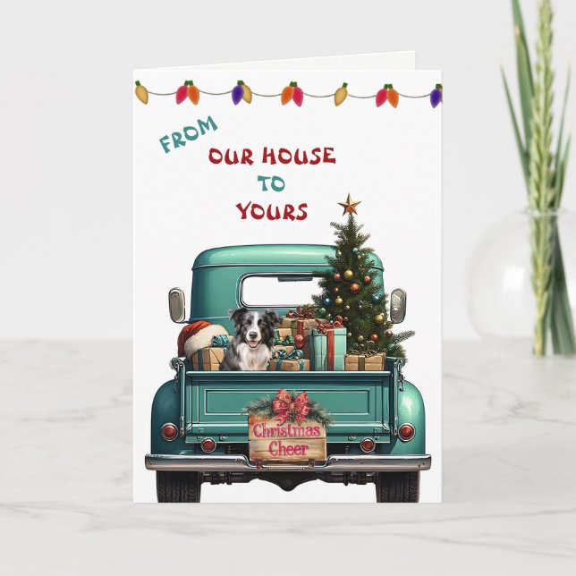 Border Collie Dog Retro Farm Truck Christmas Card (Front)