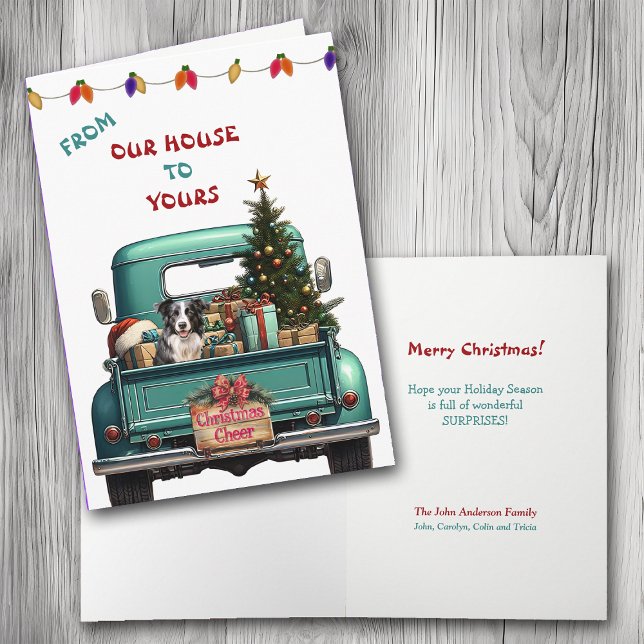 Border Collie Dog Retro Farm Truck Christmas Card (Creator Uploaded)