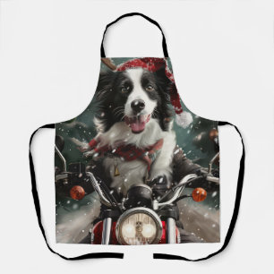 Border Collie Dog Riding Motorcycle Christmas  Apron