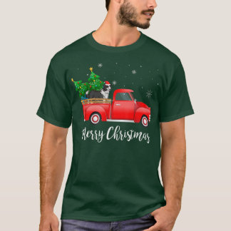 Border Collie Dog Riding Red Truck Christmas  T-Shirt