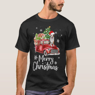 Border Collie Dog Riding Red Truck Christmas Tree  T-Shirt