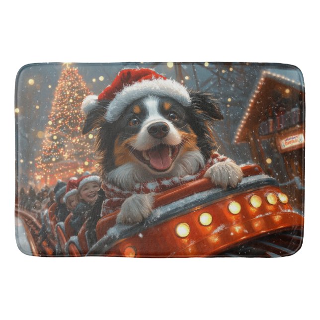 Border Collie Dog Roller Coaster Christmas Bath Mat (Front)