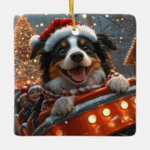 Border Collie Dog Roller Coaster Christmas Ceramic Ornament