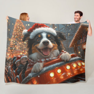 Border Collie Dog Roller Coaster Christmas Fleece Blanket